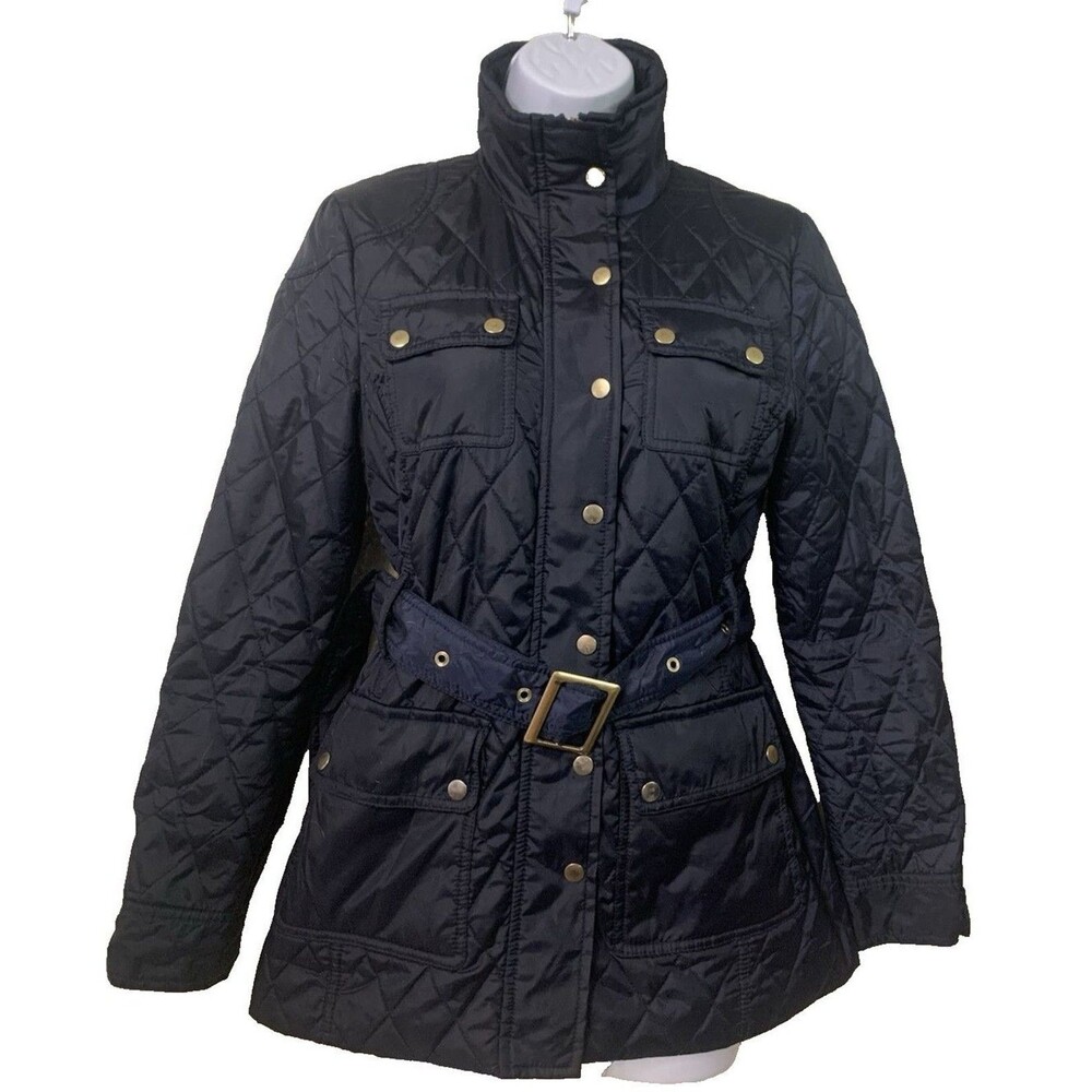 Banana Republic Black Puffer Full Zip + Snap Coat Belt Y2K Jacket Women's XS